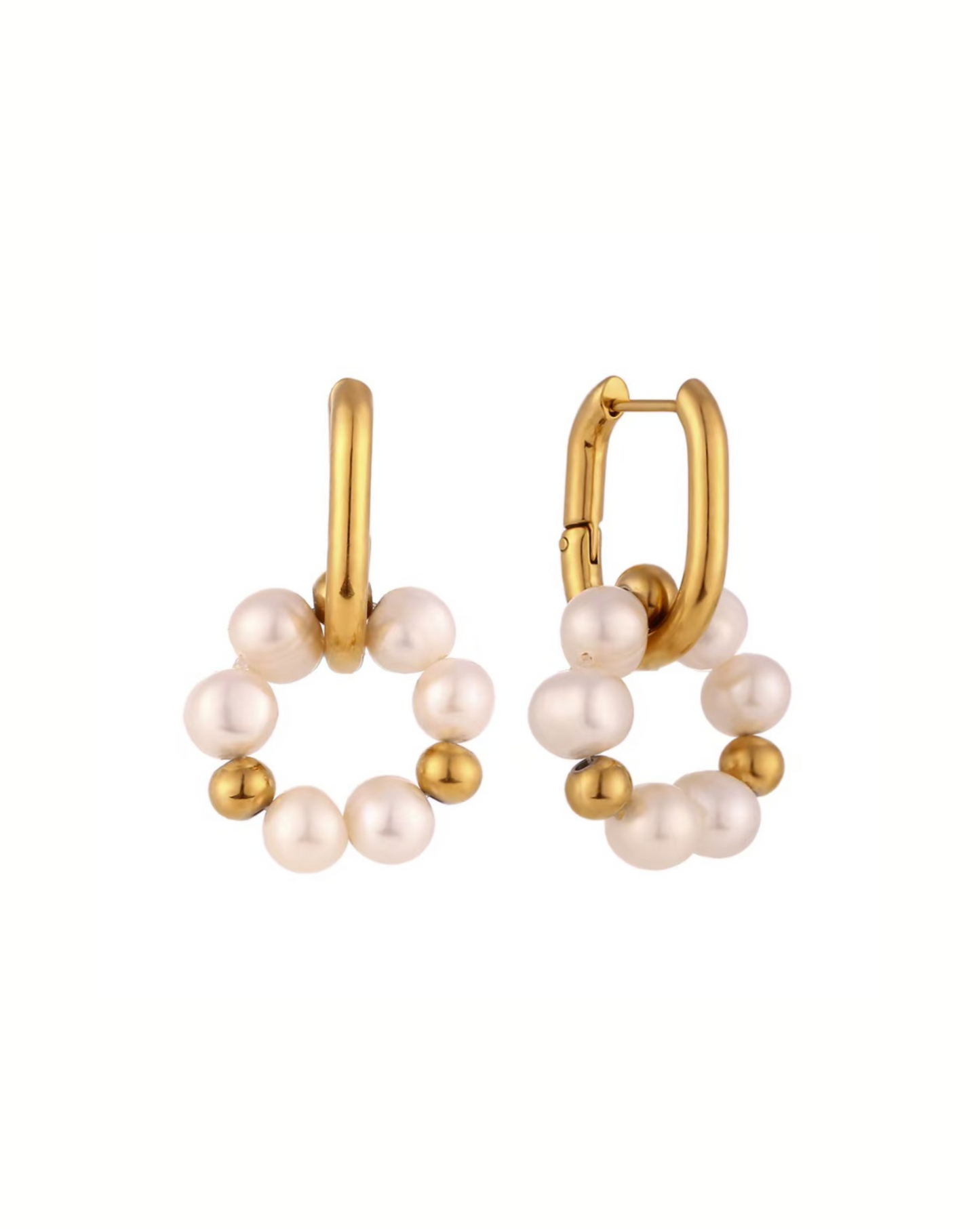 Gold Pearl Orbit Hoop Earrings
