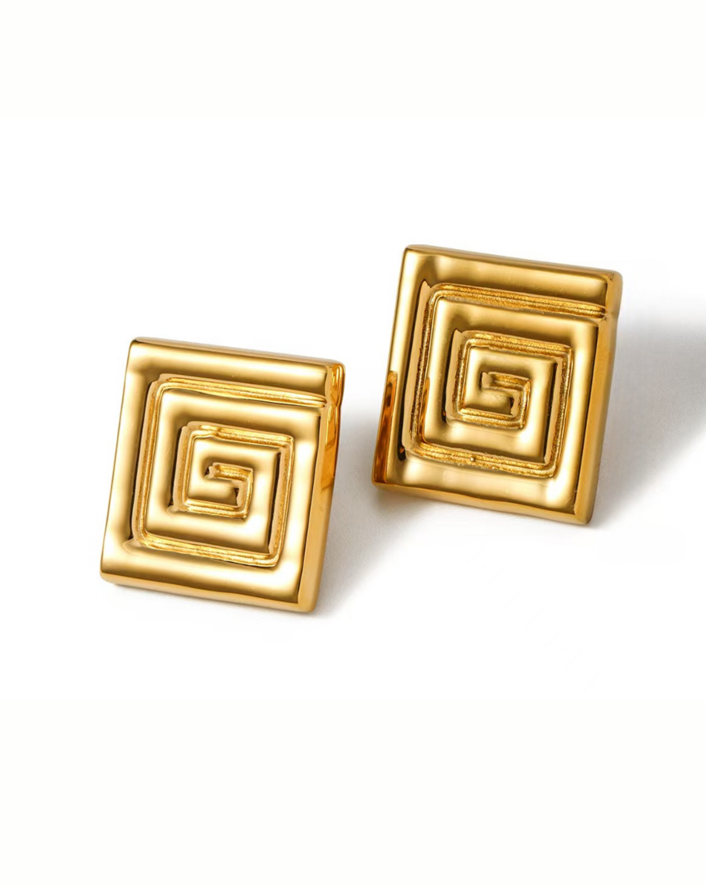 Gold Square Ridded Stud Earrings