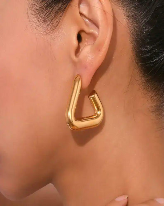 Gold Triangle Tube Hoop Earrings-1