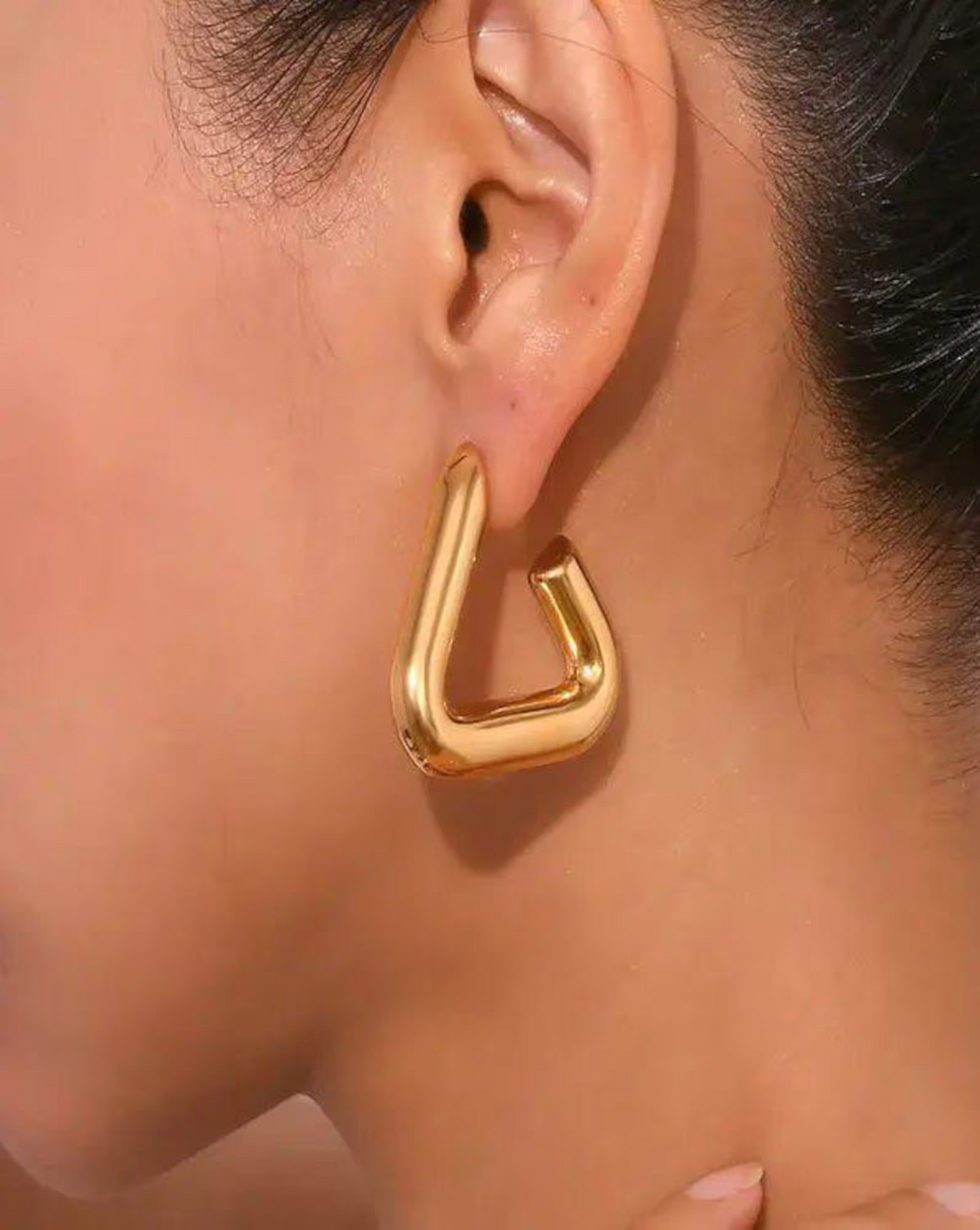 Gold Triangle Tube Hoop Earrings-1