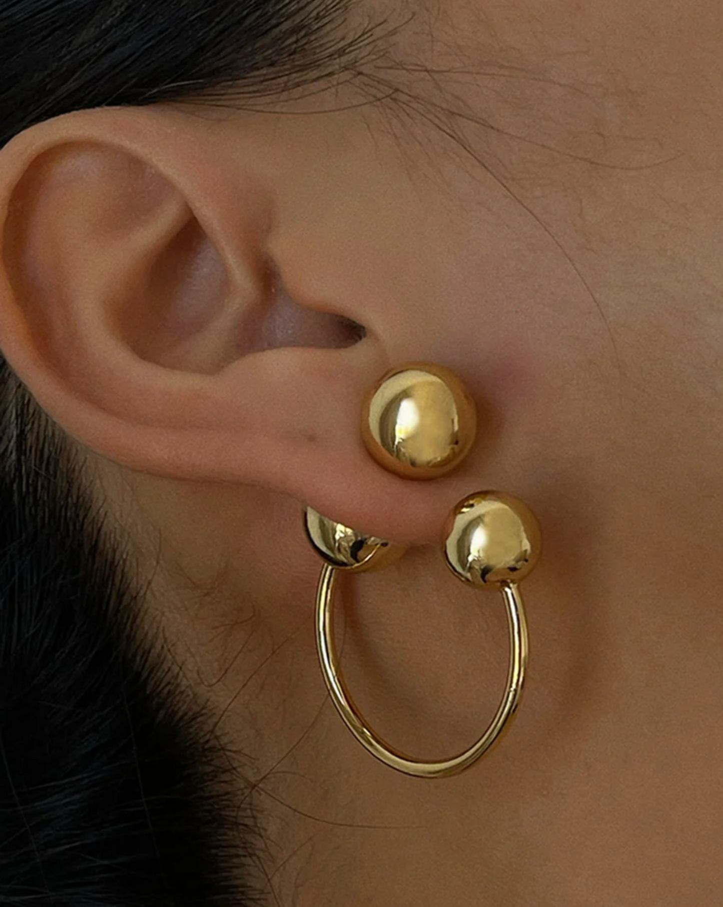 Golden Ball Stud Hoop Earrings-2