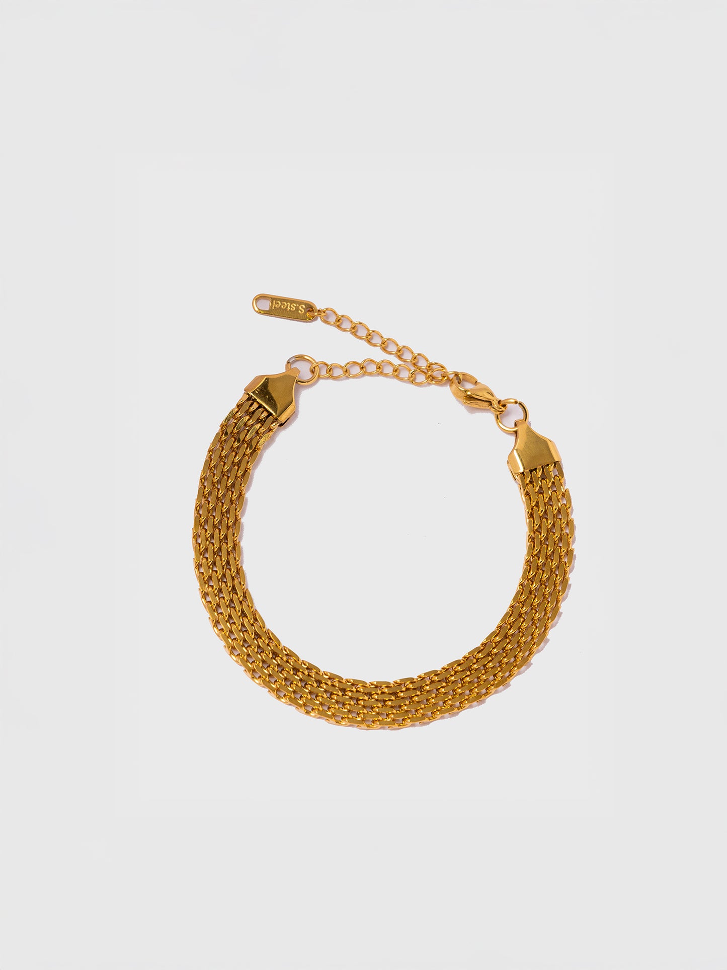 18KT Gold-Plated Women’s Wide Mesh Link Bracelet with Lobster Clasp | Waterproof, Hypoallergenic, Tarnish-Free