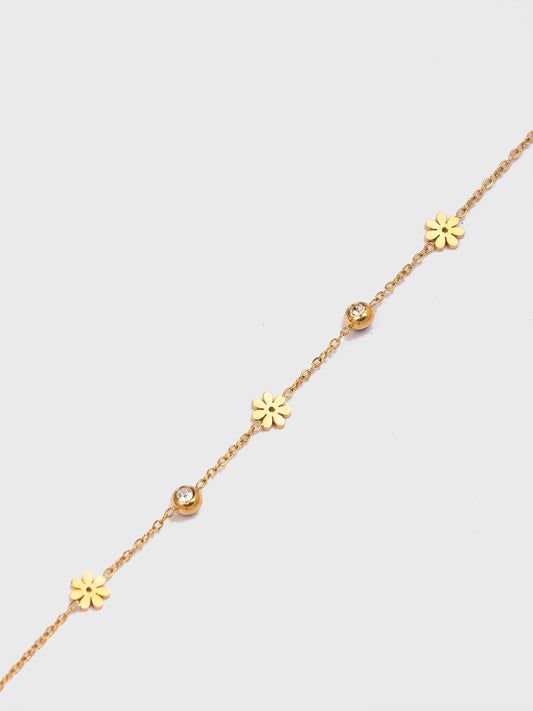 18KT Gold-Plated Women’s Daisy Reversible CZ Ball Bracelet with Dainty Chain & Lobster Clasp | Waterproof, Hypoallergenic, Tarnish-Free