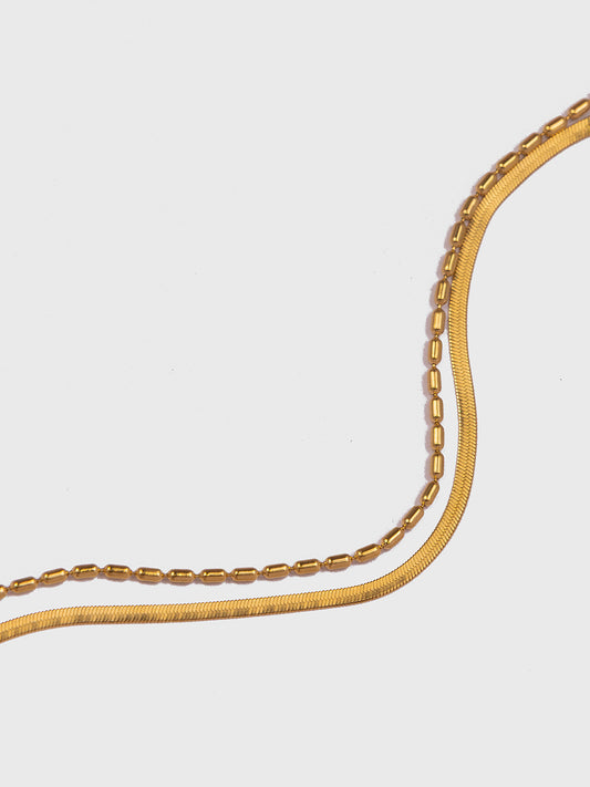 18KT Gold-Plated Women’s Snake ; Bone Beads Chain Bracelet with Lobster Clasp | Waterproof, Hypoallergenic, Tarnish-Free