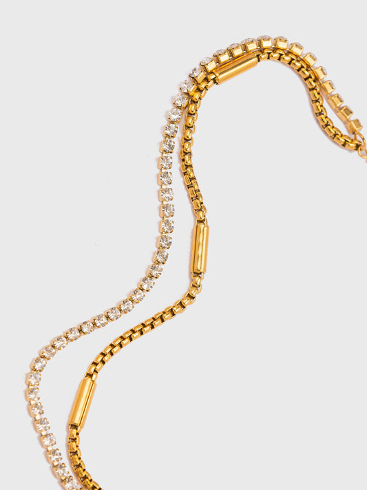 18KT Gold-Plated Women’s Layered Rolo & Tennis Chain Bracelet with Lobster Clasp | Waterproof, Hypoallergenic, Tarnish-Free