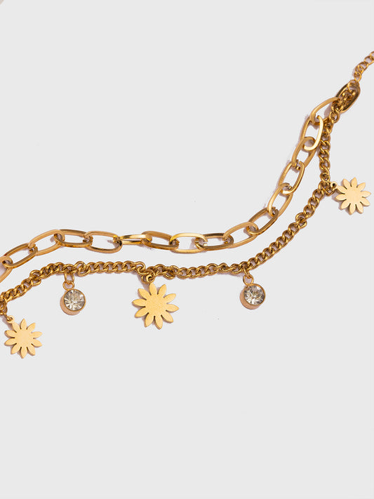 18KT Gold-Plated Women’s Layered Curb Paperclip Chain Bracelet with Star CZ Charm Lobster Clasp | Waterproof, Hypoallergenic, Tarnish-Free