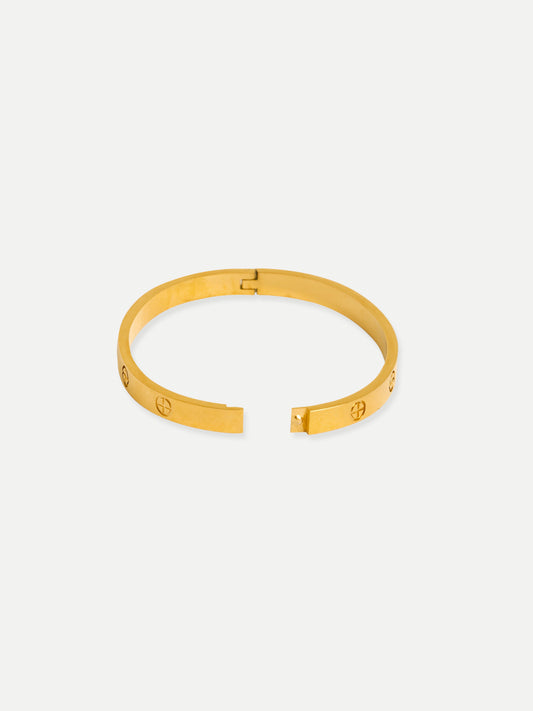 18KT Gold-Plated Women’s Love Screw Bangle Bracelet with Lock | Waterproof, Hypoallergenic, Tarnish-Free