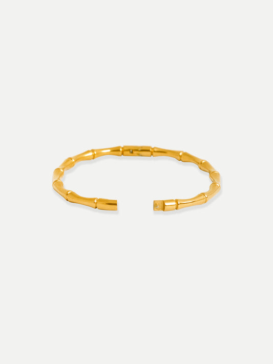 18KT Gold-Plated Women’s Bamboo Bangle Bracelet with Lock | Waterproof, Hypoallergenic, Tarnish-Free