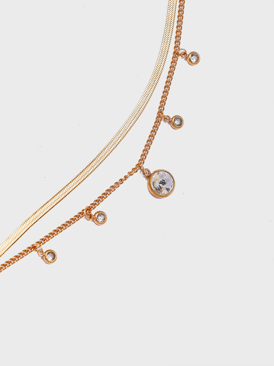 18KT Gold-Plated Women’s Herringbone ; Curb Chain Bracelet with Zircon Charms & Lobster Clasp | Waterproof, Hypoallergenic, Tarnish-Free