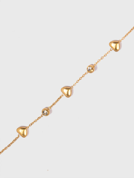 18KT Gold-Plated Women’s Mini Heart CZ Dainty Chain Bracelet with Lobster Clasp | Waterproof, Hypoallergenic, Tarnish-Free