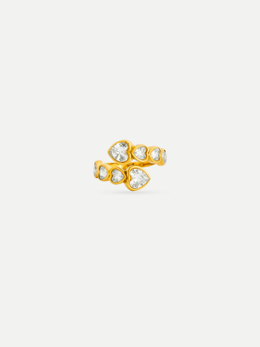 18KT Gold-Plated Heart CZ Bypass Ring | Waterproof, Hypoallergenic, Tarnish-Free