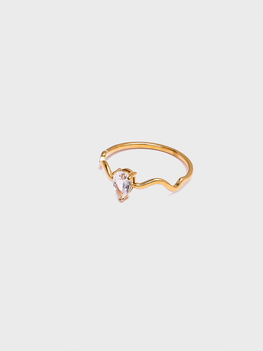 18KT Gold-Plated Pear Zircon Wavy Ring | Waterproof, Hypoallergenic, Tarnish-Free