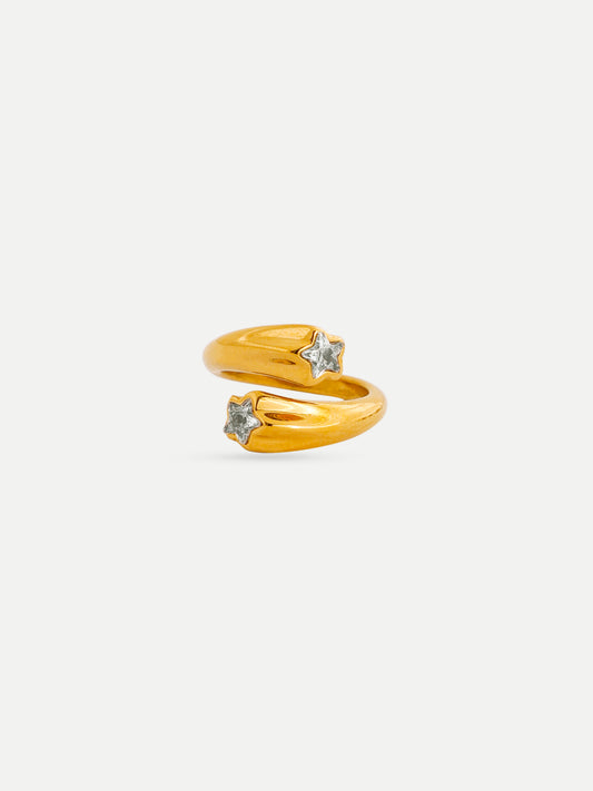 18KT Gold-Plated Two Stars Open Ring | Waterproof, Hypoallergenic, Tarnish-Free