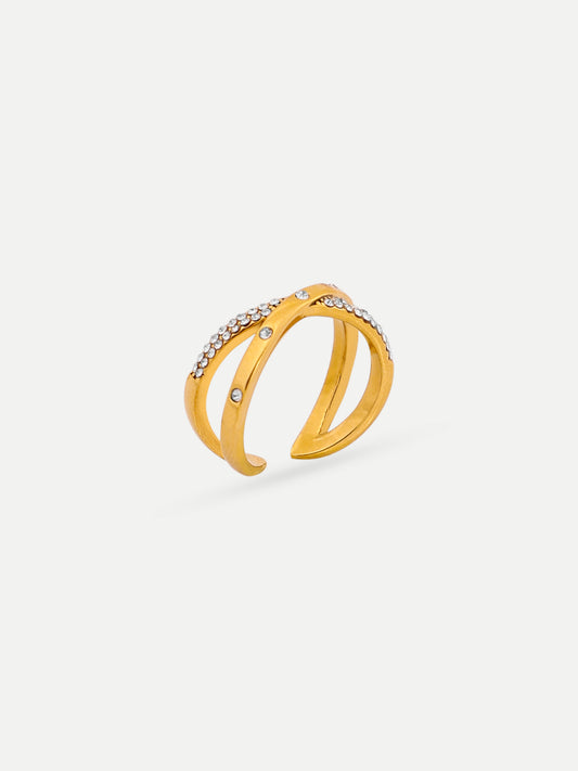 18KT Gold-Plated Cirss Cross Zircon Ring | Waterproof, Hypoallergenic, Tarnish-Free