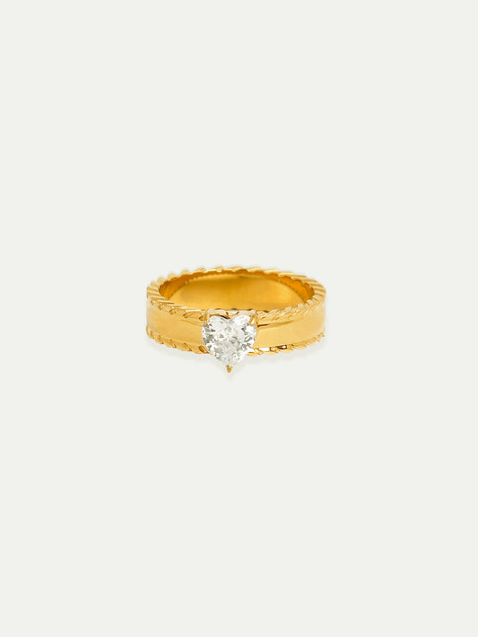 18KT Gold-Plated Heart Zircon Ring | Waterproof, Hypoallergenic, Tarnish-Free