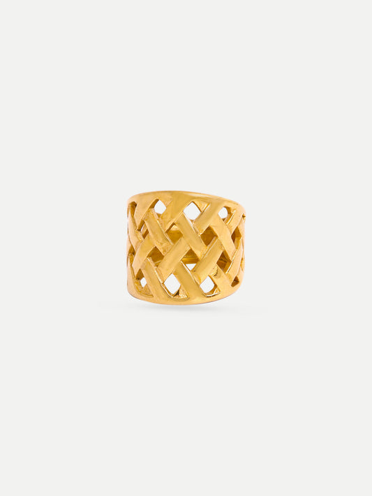 18KT Gold-Plated Basket Weave Ring | Waterproof, Hypoallergenic, Tarnish-Free