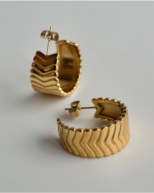 Gold Chevron Ridge Hoop Earrings