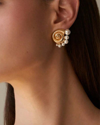 Gold Conch Pearl Stud Earrings