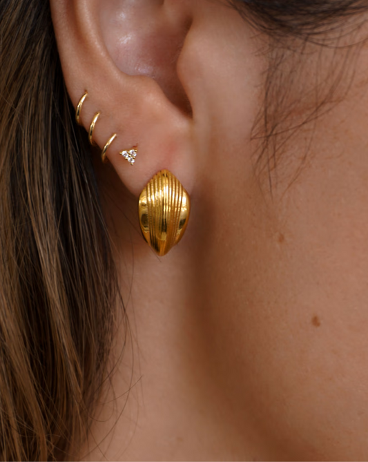 Gold Curved Ridge Stud Earrings