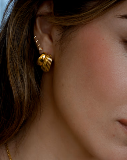 Gold Double Curved Ridge Stud Earrings