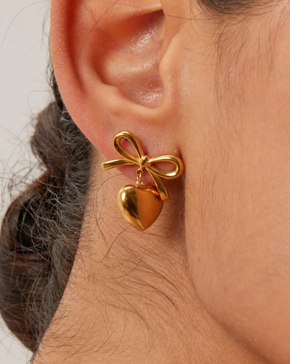 Gold Mini Heart Bow Knot Stud Earrings
