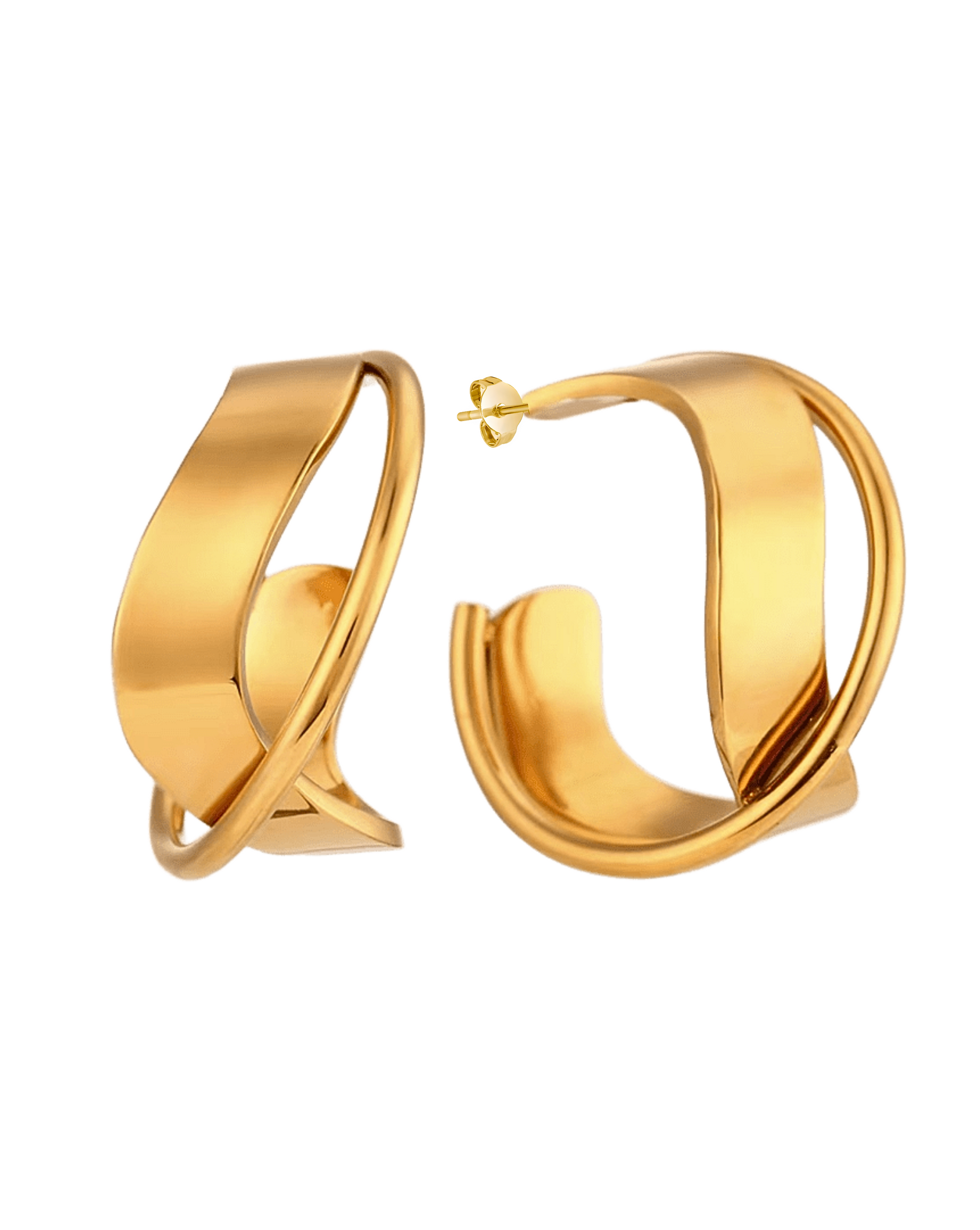 Gold Ribbon Twist Hoop Earrings