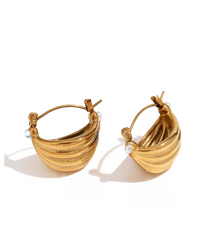 Gold Ridded Hoop Earring