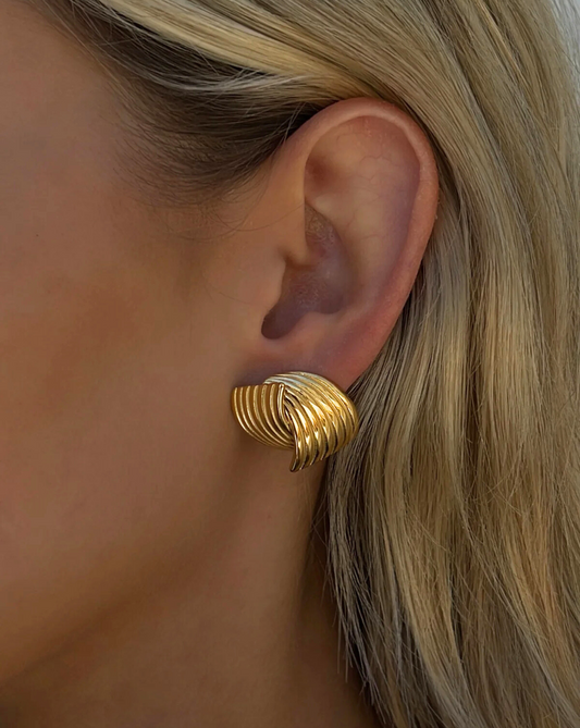 Gold Striped Grain Staggered Stud Earrings