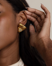 Gold Triangle Ridge Stud Earrings