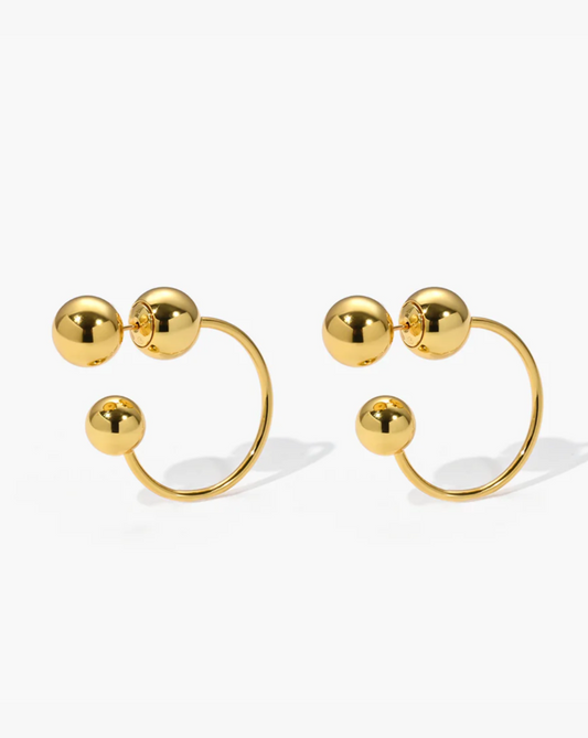 Golden Ball Stud Hoop Earrings