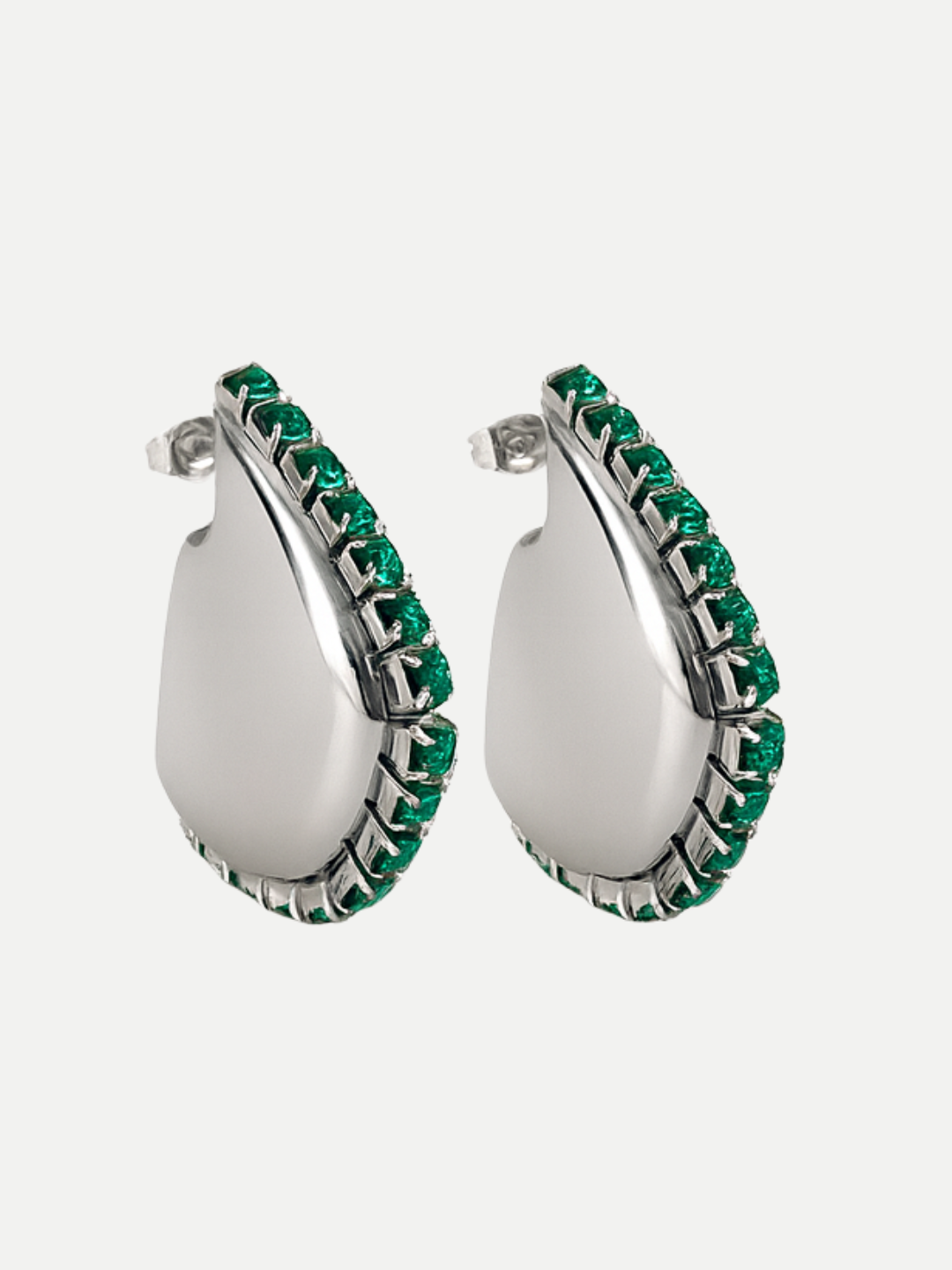 18KT Silver-Plated Green Tennis Chain Edge Statement Earrings