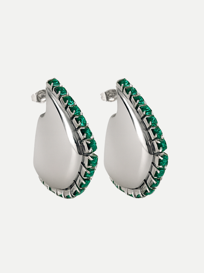 18KT Silver-Plated Green Tennis Chain Edge Statement Earrings