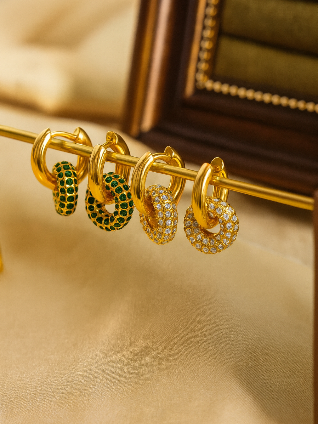 18KT Gold-Plated Pave Interlock Hoop Earrings