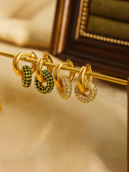 18KT Gold-Plated Pave Interlock Hoop Earrings