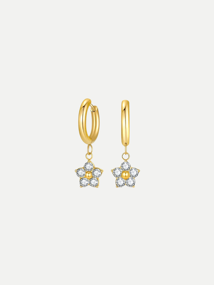 18KT Gold-Plated Zircon Flower Huggie Hoop Earrings