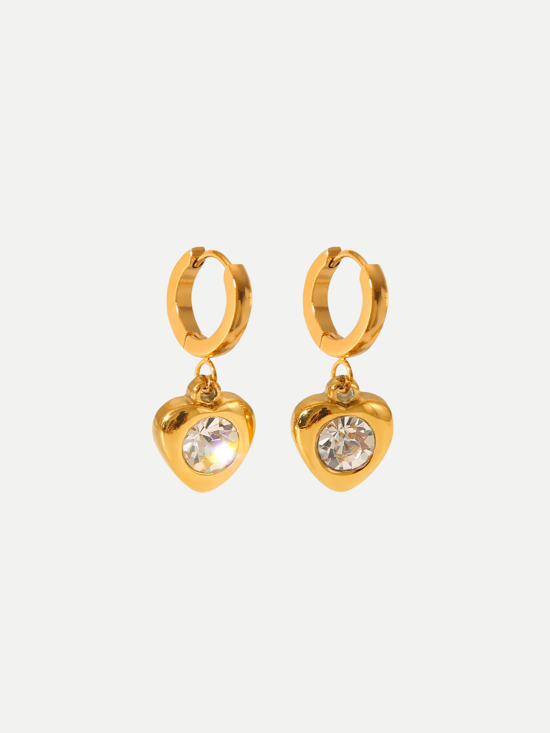 18KT Gold-Plated Puffy Heart Zircon Huggie Hoop Drop Earrings