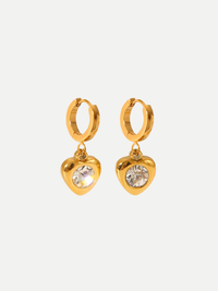 18KT Gold-Plated Puffy Heart Zircon Huggie Hoop Drop Earrings