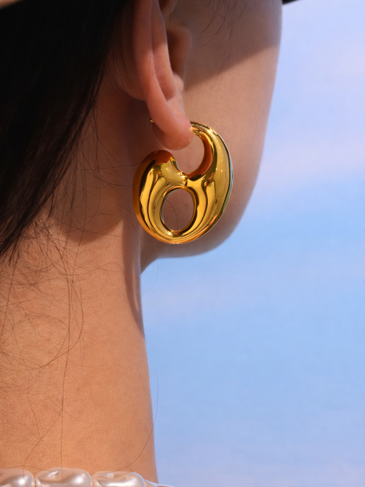 18KT Gold-Plated Puffed Mariner Hoop Earrings