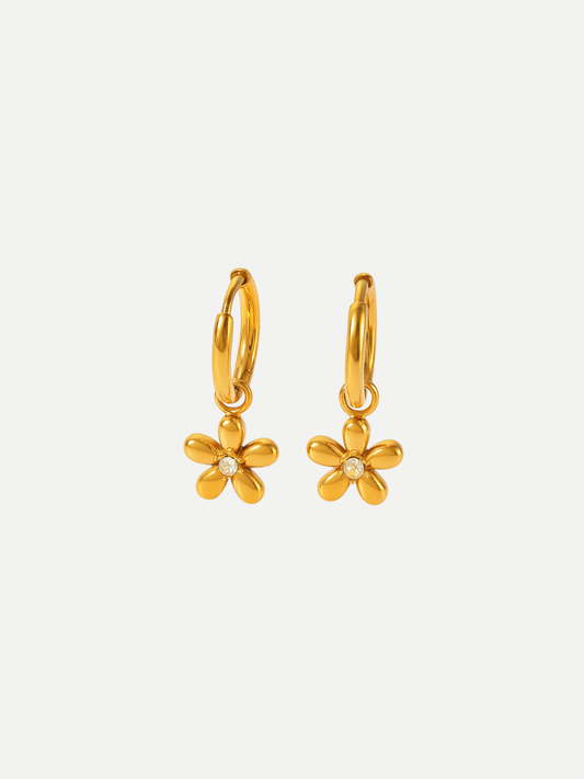 18KT Gold-Plated Daisy Drop Huggie Hoop Earrings