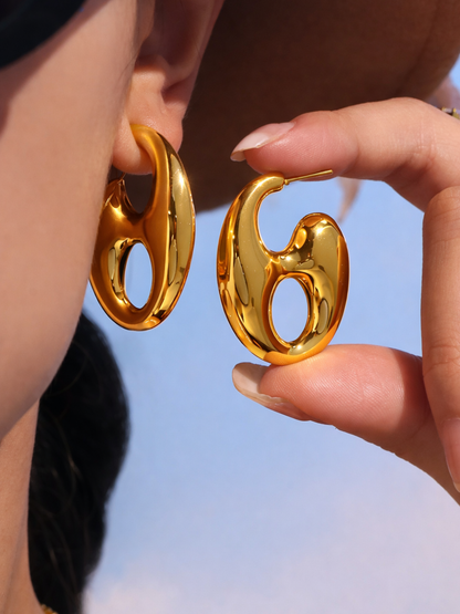 18KT Gold-Plated Puffed Mariner Hoop Earrings
