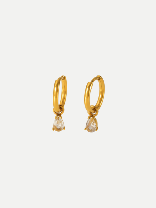 18KT Gold-Plated Pear Zircon Drop Huggie Hoop Earrings