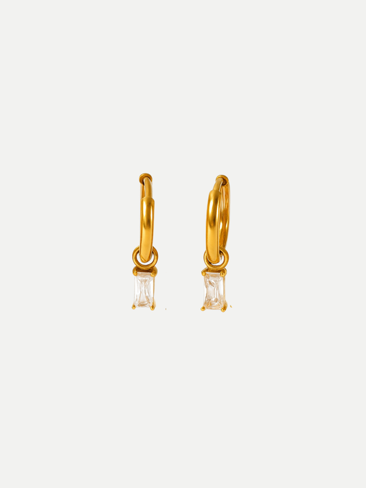 18KT Gold-Plated Rectangle Zircon Drop Huggie Hoop Earrings