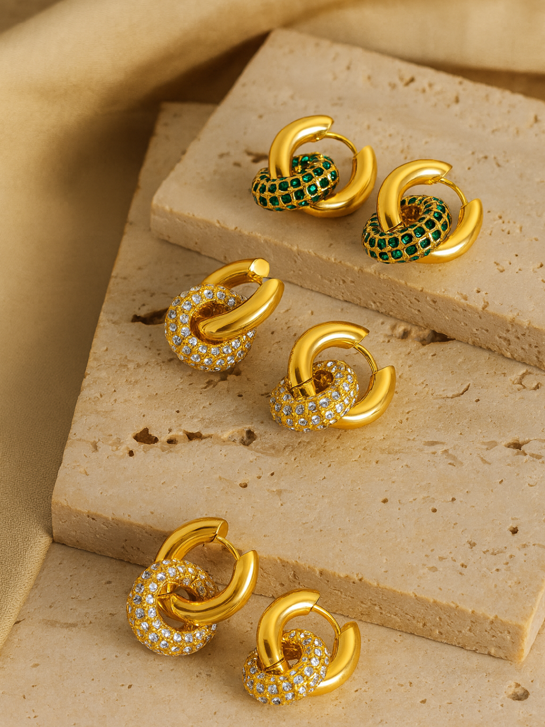 18KT Gold-Plated Pave Interlock Hoop Earrings