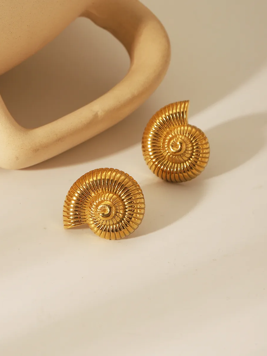 18KT Gold-Plated Spiral Shell Stud Earrings