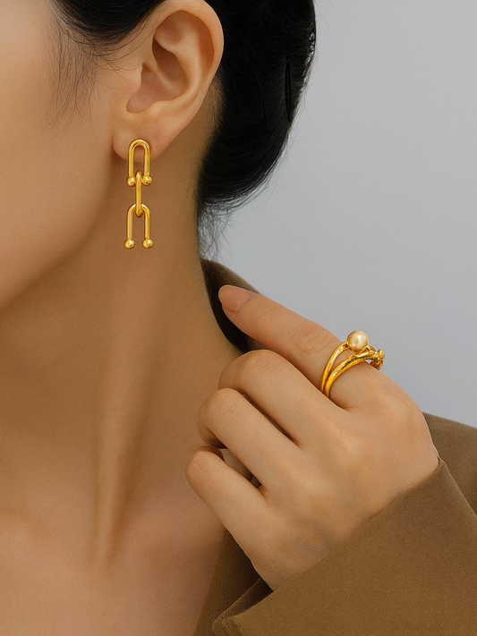 18KT Gold-Plated Hardware Link Chain Dangler Earrings