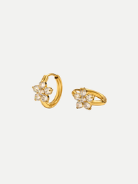 18KT Gold-Plated Pave Flower Huggies Hoop Earrings