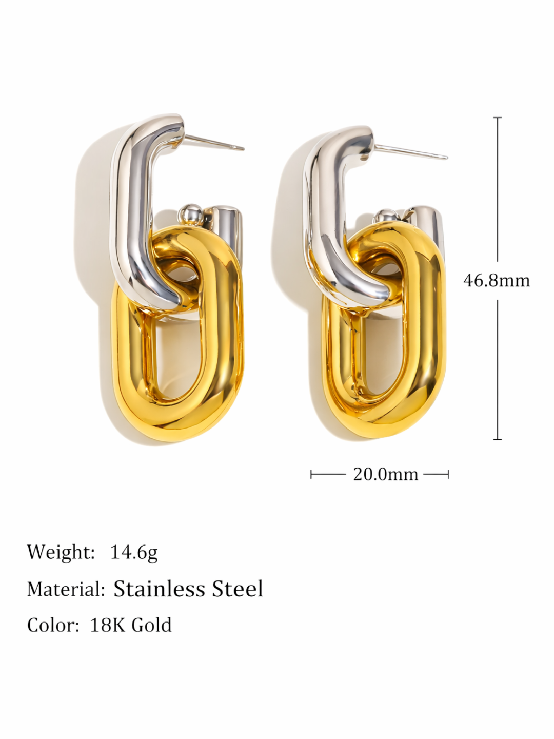 Two-Tone Tube Link Drop Earrings