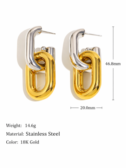 Two-Tone Tube Link Drop Earrings