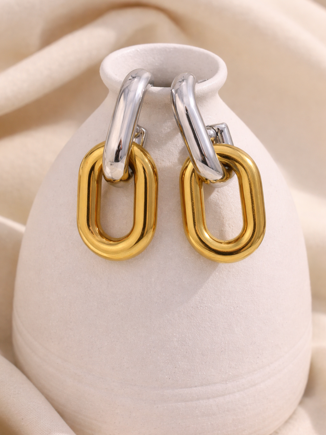 Two-Tone Tube Link Drop Earrings