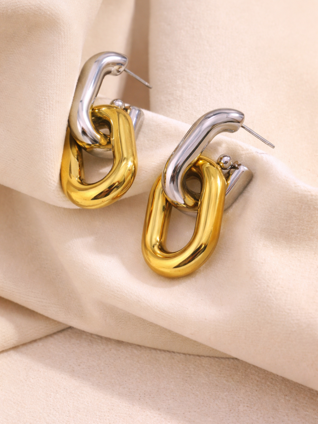 Two-Tone Tube Link Drop Earrings